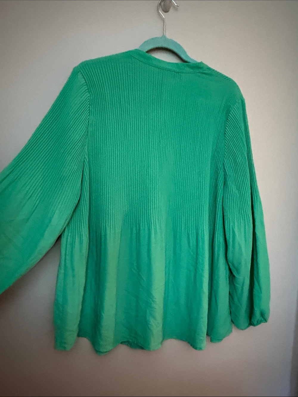 Alfani Pleated V-Neck Button-Front Blouse in Mint - Picture 3 of 3